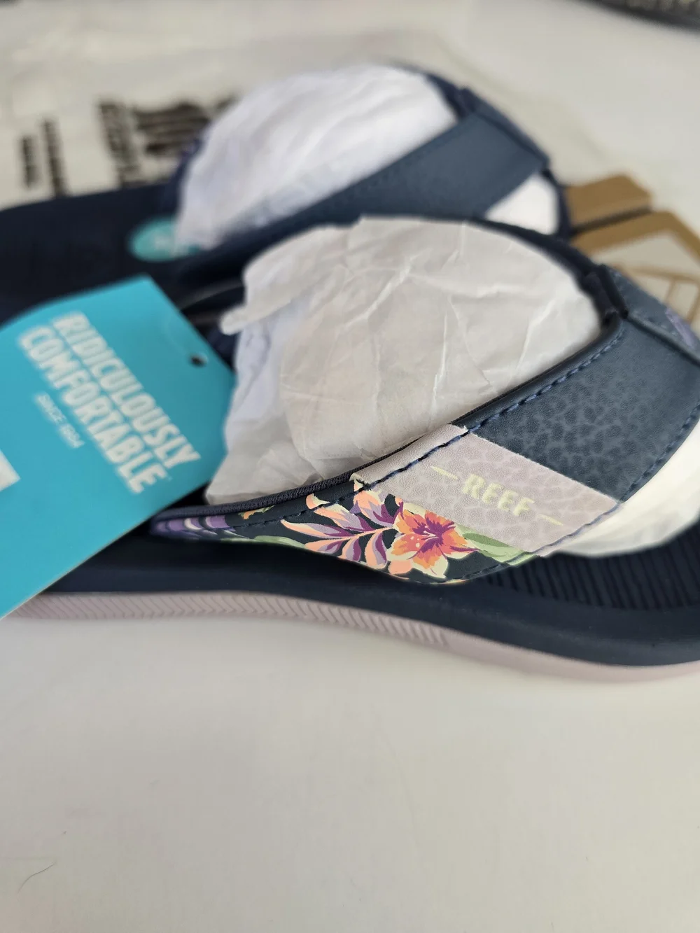 Reef Navy Blue Kids' Thong Sandals with Light Purple Accents